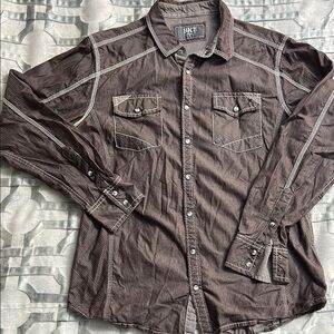 BKE Men's Button-Up Shirt in Brown with Contrast Stitching
